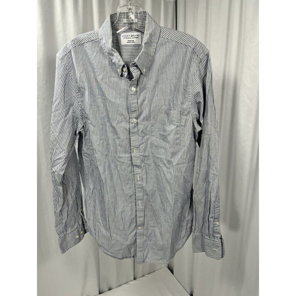 Lucky Brand Mens Long Sleeve Button Down Shirt California Fit Pocket Blue Medium